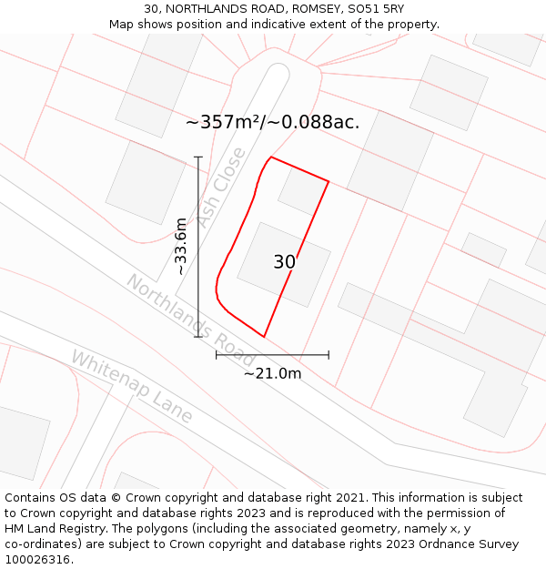 30, NORTHLANDS ROAD, ROMSEY, SO51 5RY: Plot and title map