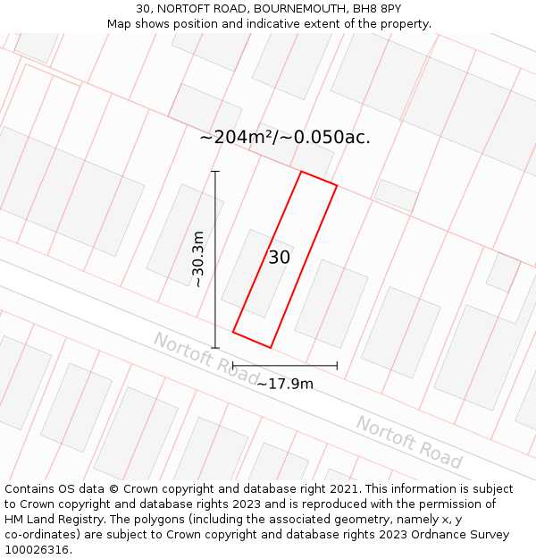 30, NORTOFT ROAD, BOURNEMOUTH, BH8 8PY: Plot and title map