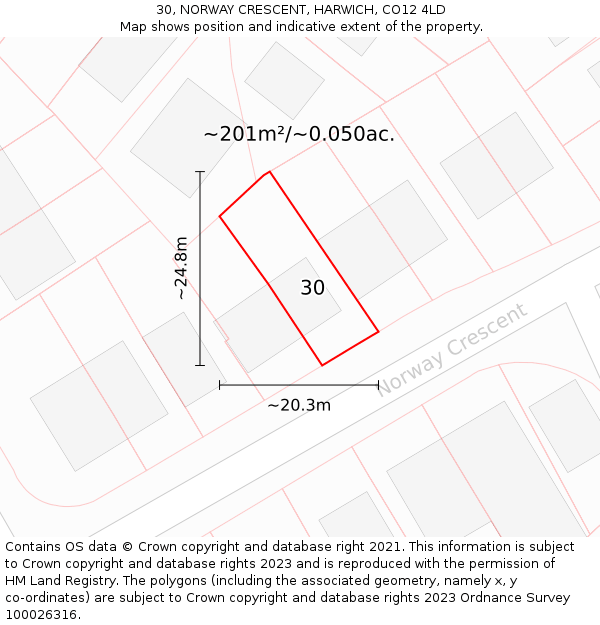 30, NORWAY CRESCENT, HARWICH, CO12 4LD: Plot and title map