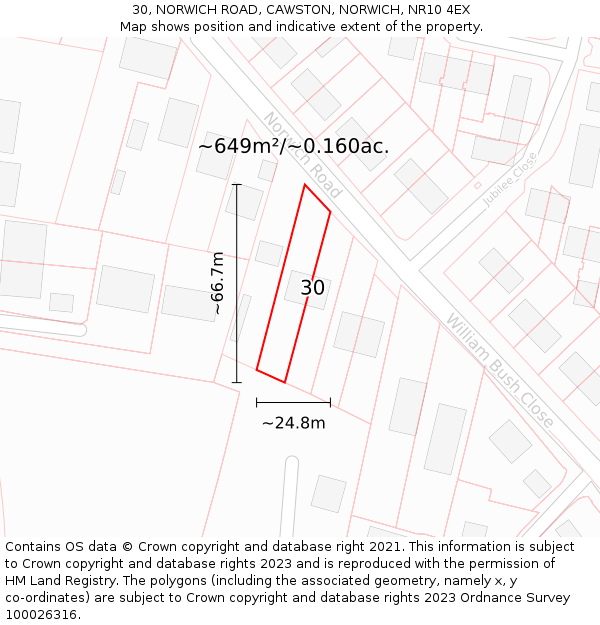 30, NORWICH ROAD, CAWSTON, NORWICH, NR10 4EX: Plot and title map