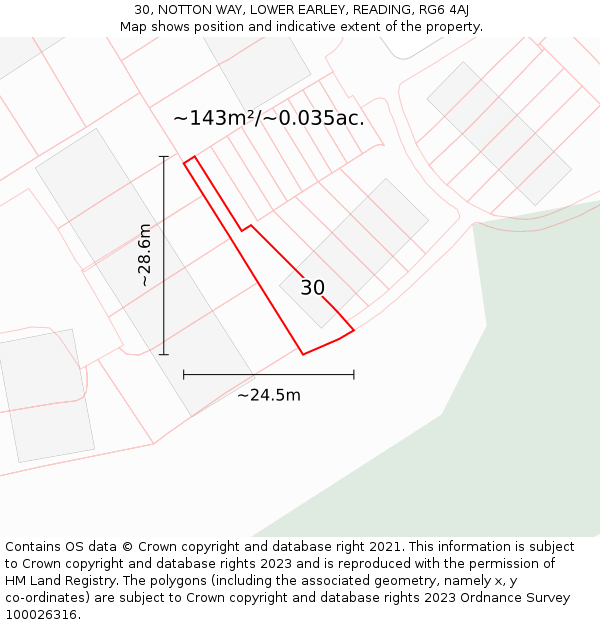 30, NOTTON WAY, LOWER EARLEY, READING, RG6 4AJ: Plot and title map