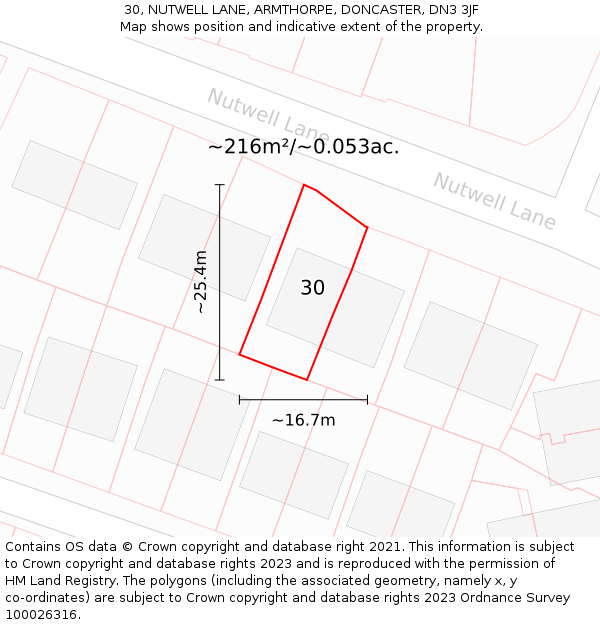 30, NUTWELL LANE, ARMTHORPE, DONCASTER, DN3 3JF: Plot and title map