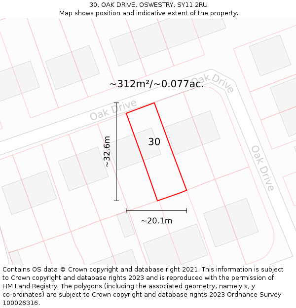 30, OAK DRIVE, OSWESTRY, SY11 2RU: Plot and title map