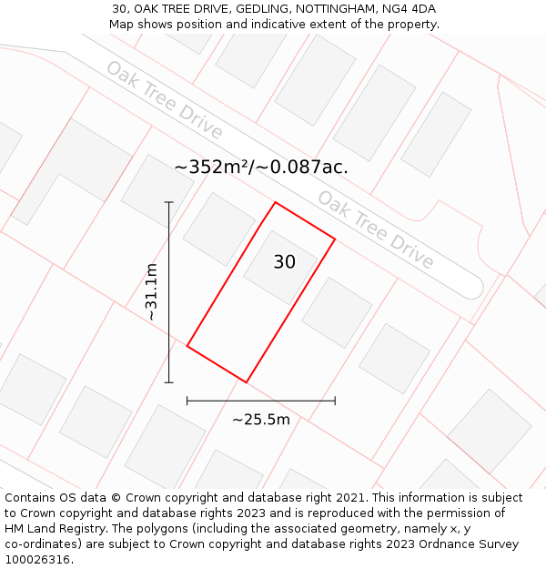 30, OAK TREE DRIVE, GEDLING, NOTTINGHAM, NG4 4DA: Plot and title map