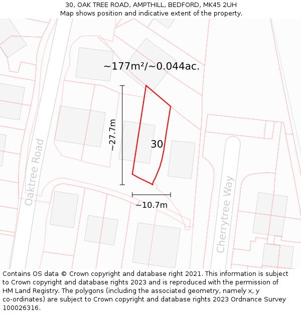 30, OAK TREE ROAD, AMPTHILL, BEDFORD, MK45 2UH: Plot and title map