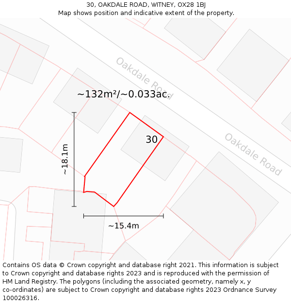 30, OAKDALE ROAD, WITNEY, OX28 1BJ: Plot and title map