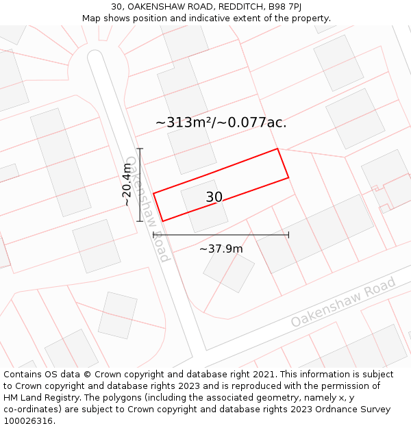 30, OAKENSHAW ROAD, REDDITCH, B98 7PJ: Plot and title map