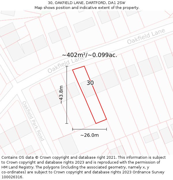 30, OAKFIELD LANE, DARTFORD, DA1 2SW: Plot and title map