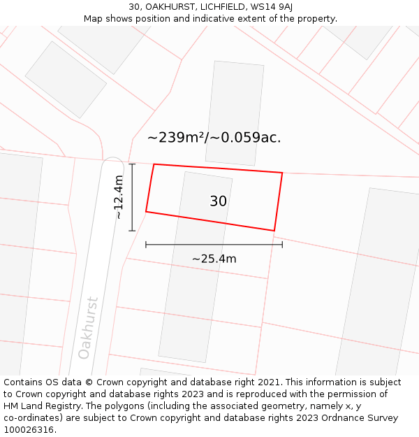 30, OAKHURST, LICHFIELD, WS14 9AJ: Plot and title map