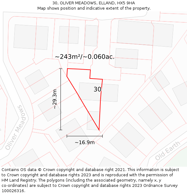 30, OLIVER MEADOWS, ELLAND, HX5 9HA: Plot and title map