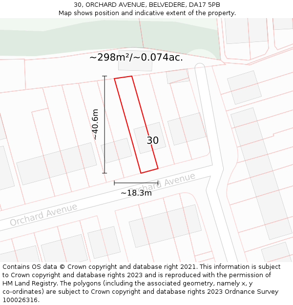 30, ORCHARD AVENUE, BELVEDERE, DA17 5PB: Plot and title map