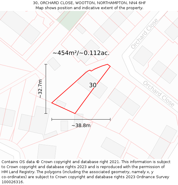 30, ORCHARD CLOSE, WOOTTON, NORTHAMPTON, NN4 6HF: Plot and title map