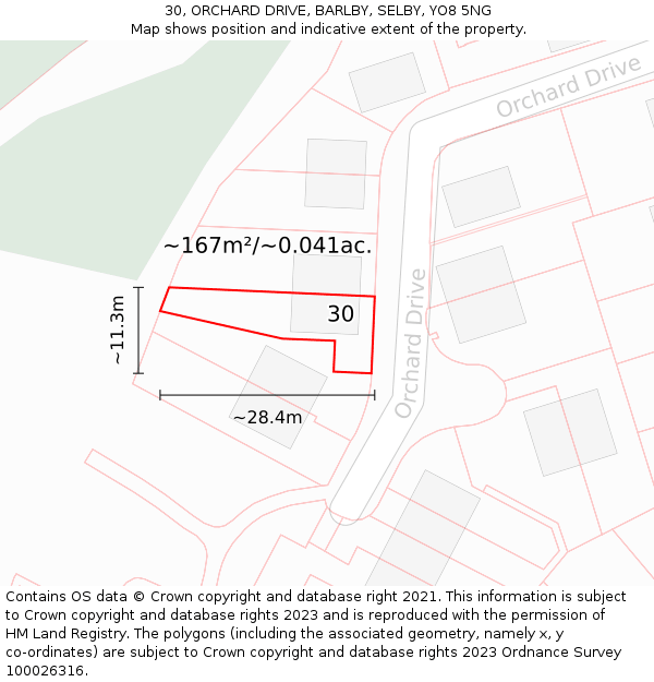 30, ORCHARD DRIVE, BARLBY, SELBY, YO8 5NG: Plot and title map