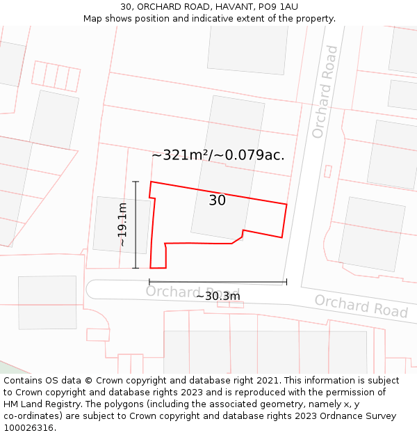 30, ORCHARD ROAD, HAVANT, PO9 1AU: Plot and title map