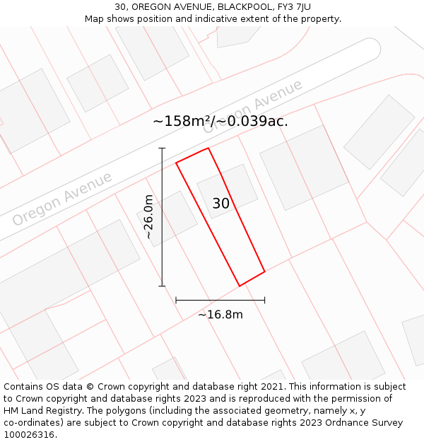 30, OREGON AVENUE, BLACKPOOL, FY3 7JU: Plot and title map