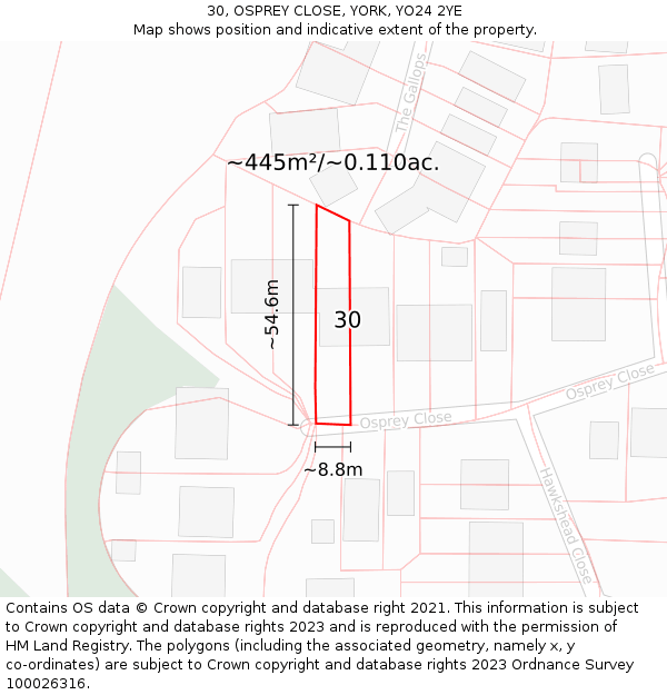30, OSPREY CLOSE, YORK, YO24 2YE: Plot and title map