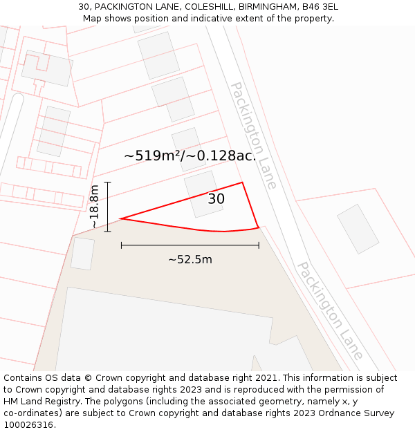 30, PACKINGTON LANE, COLESHILL, BIRMINGHAM, B46 3EL: Plot and title map