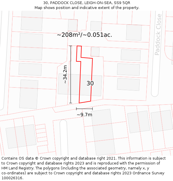 30, PADDOCK CLOSE, LEIGH-ON-SEA, SS9 5QR: Plot and title map