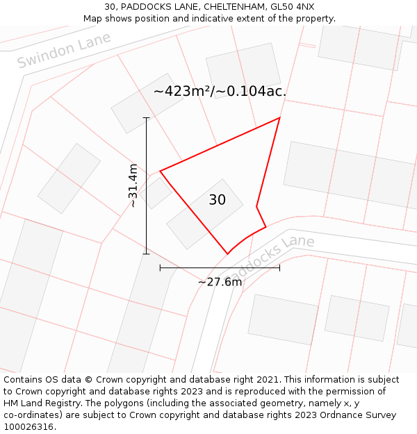 30, PADDOCKS LANE, CHELTENHAM, GL50 4NX: Plot and title map