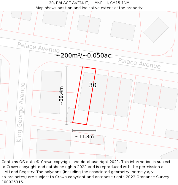 30, PALACE AVENUE, LLANELLI, SA15 1NA: Plot and title map