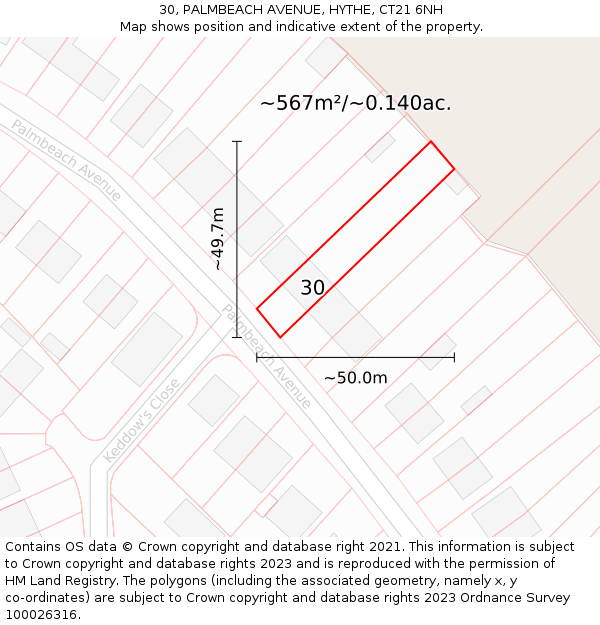 30, PALMBEACH AVENUE, HYTHE, CT21 6NH: Plot and title map