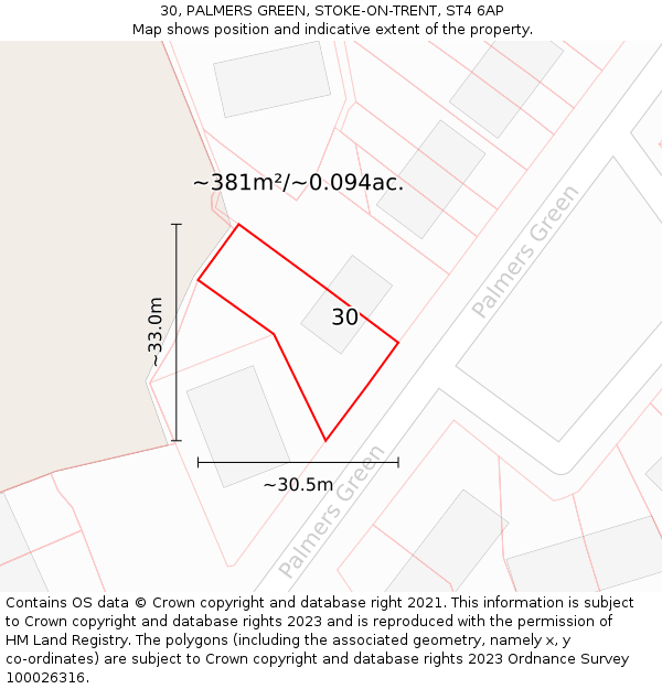 30, PALMERS GREEN, STOKE-ON-TRENT, ST4 6AP: Plot and title map