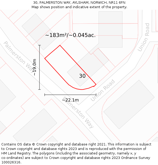 30, PALMERSTON WAY, AYLSHAM, NORWICH, NR11 6FN: Plot and title map