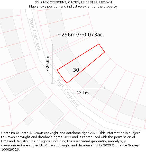 30, PARK CRESCENT, OADBY, LEICESTER, LE2 5YH: Plot and title map