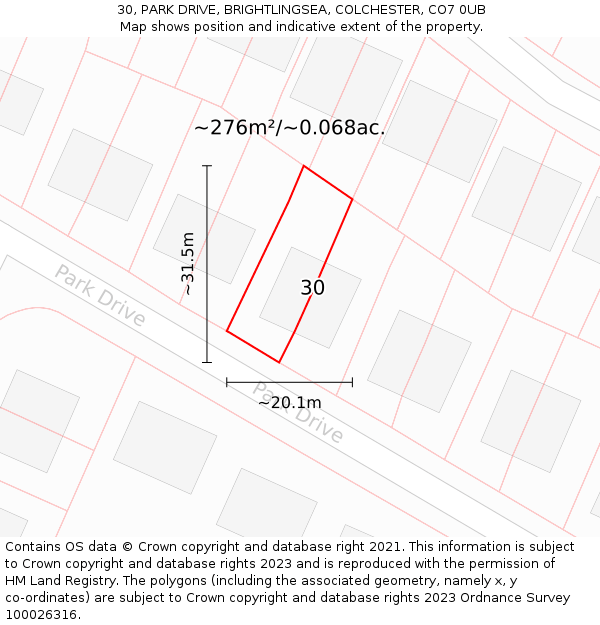 30, PARK DRIVE, BRIGHTLINGSEA, COLCHESTER, CO7 0UB: Plot and title map