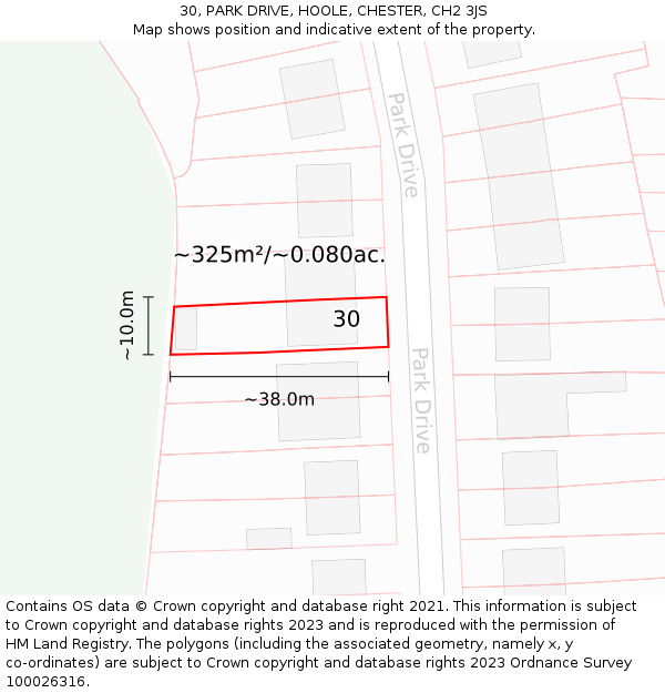 30, PARK DRIVE, HOOLE, CHESTER, CH2 3JS: Plot and title map