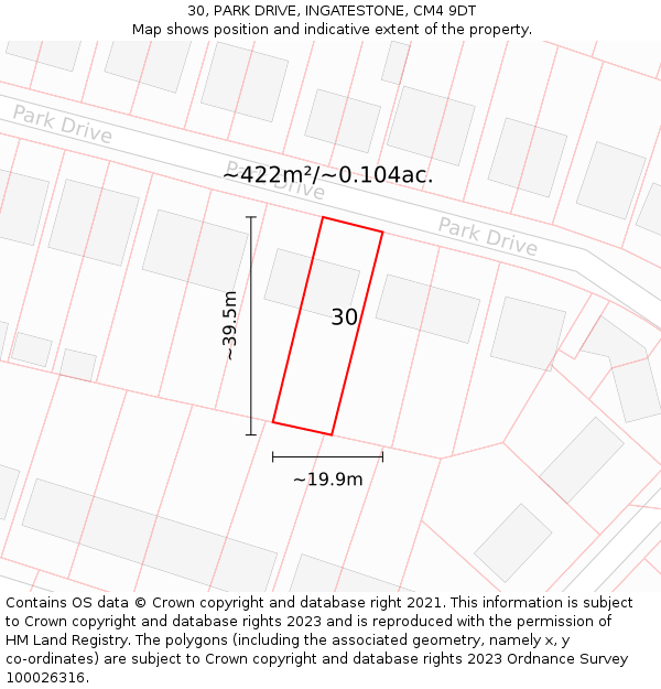 30, PARK DRIVE, INGATESTONE, CM4 9DT: Plot and title map