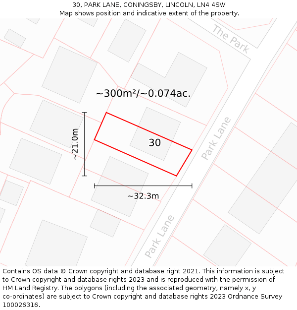 30, PARK LANE, CONINGSBY, LINCOLN, LN4 4SW: Plot and title map