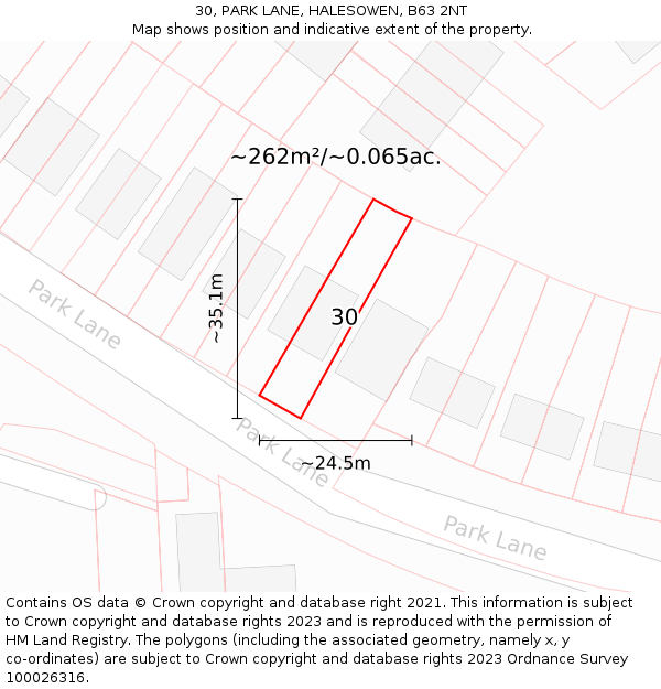 30, PARK LANE, HALESOWEN, B63 2NT: Plot and title map