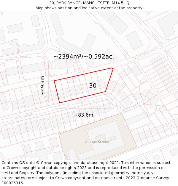 30, PARK RANGE, MANCHESTER, M14 5HQ: Plot and title map