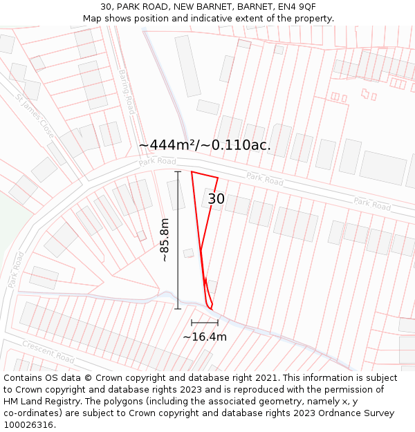 30, PARK ROAD, NEW BARNET, BARNET, EN4 9QF: Plot and title map