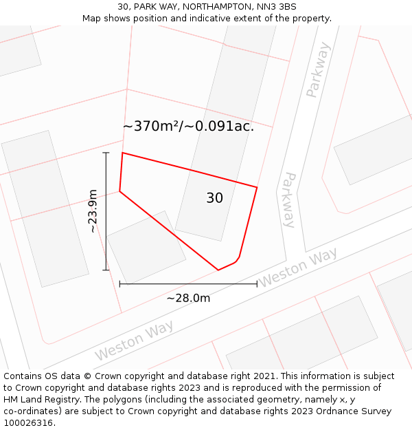30, PARK WAY, NORTHAMPTON, NN3 3BS: Plot and title map