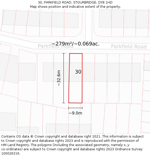 30, PARKFIELD ROAD, STOURBRIDGE, DY8 1HD: Plot and title map