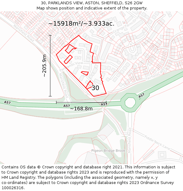 30, PARKLANDS VIEW, ASTON, SHEFFIELD, S26 2GW: Plot and title map