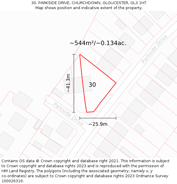 30, PARKSIDE DRIVE, CHURCHDOWN, GLOUCESTER, GL3 1HT: Plot and title map