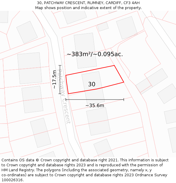 30, PATCHWAY CRESCENT, RUMNEY, CARDIFF, CF3 4AH: Plot and title map