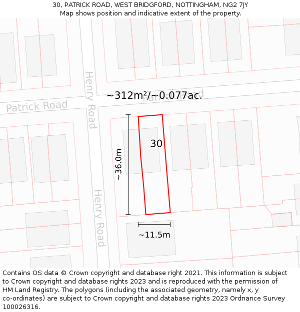 30, PATRICK ROAD, WEST BRIDGFORD, NOTTINGHAM, NG2 7JY: Plot and title map