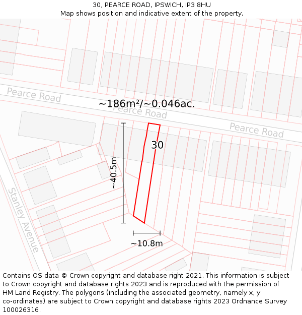 30, PEARCE ROAD, IPSWICH, IP3 8HU: Plot and title map