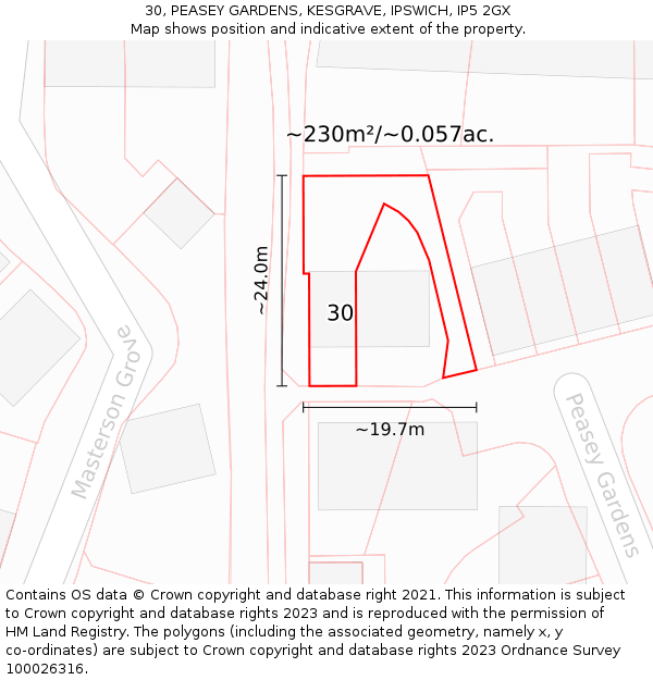 30, PEASEY GARDENS, KESGRAVE, IPSWICH, IP5 2GX: Plot and title map