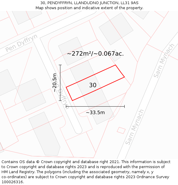 30, PENDYFFRYN, LLANDUDNO JUNCTION, LL31 9AS: Plot and title map