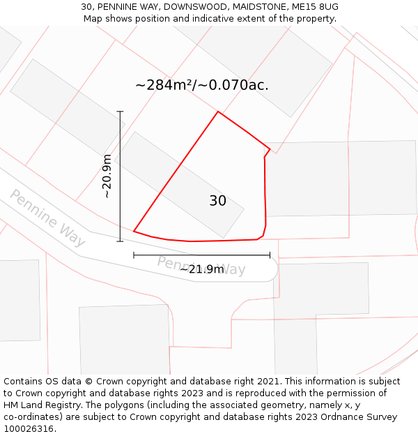 30, PENNINE WAY, DOWNSWOOD, MAIDSTONE, ME15 8UG: Plot and title map