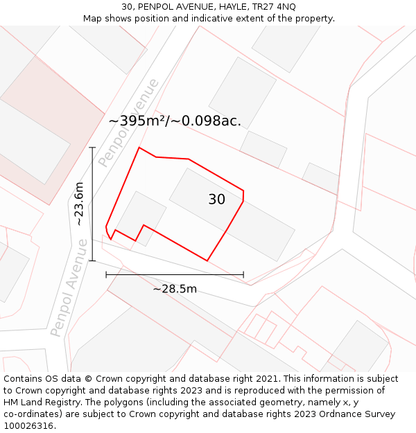 30, PENPOL AVENUE, HAYLE, TR27 4NQ: Plot and title map