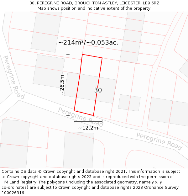 30, PEREGRINE ROAD, BROUGHTON ASTLEY, LEICESTER, LE9 6RZ: Plot and title map