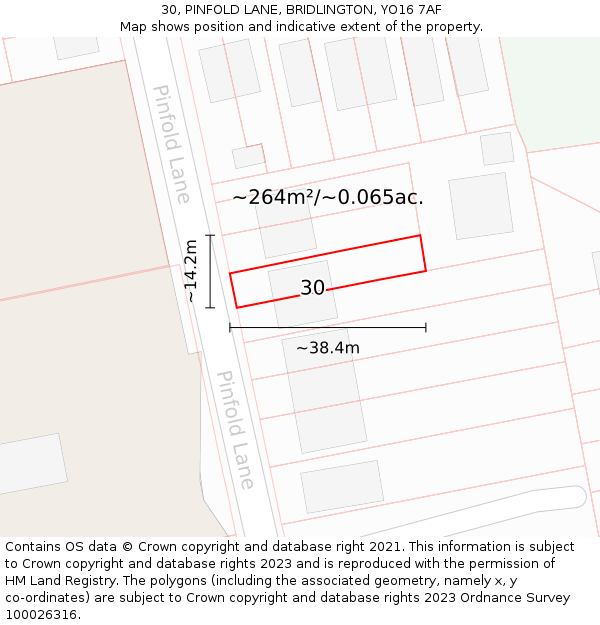 30, PINFOLD LANE, BRIDLINGTON, YO16 7AF: Plot and title map