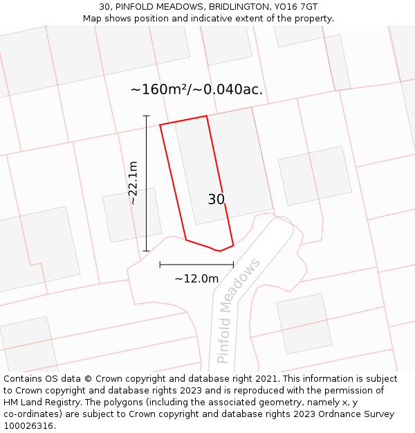 30, PINFOLD MEADOWS, BRIDLINGTON, YO16 7GT: Plot and title map