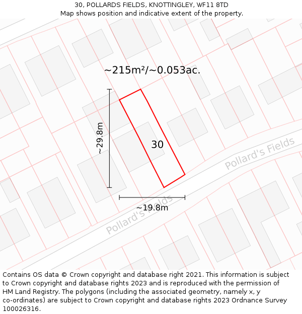 30, POLLARDS FIELDS, KNOTTINGLEY, WF11 8TD: Plot and title map